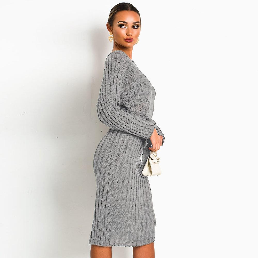 Women Knitting Pullover Lace Up Dresses for Winter-STYLEGOING