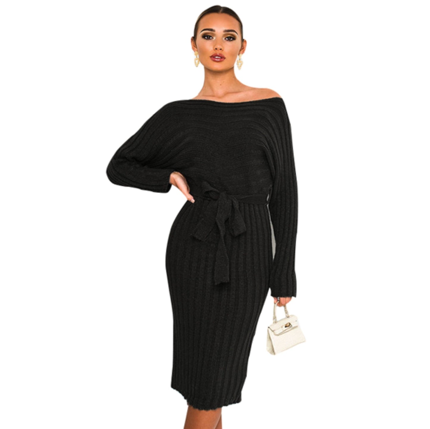 Women Knitting Pullover Lace Up Dresses for Winter-STYLEGOING