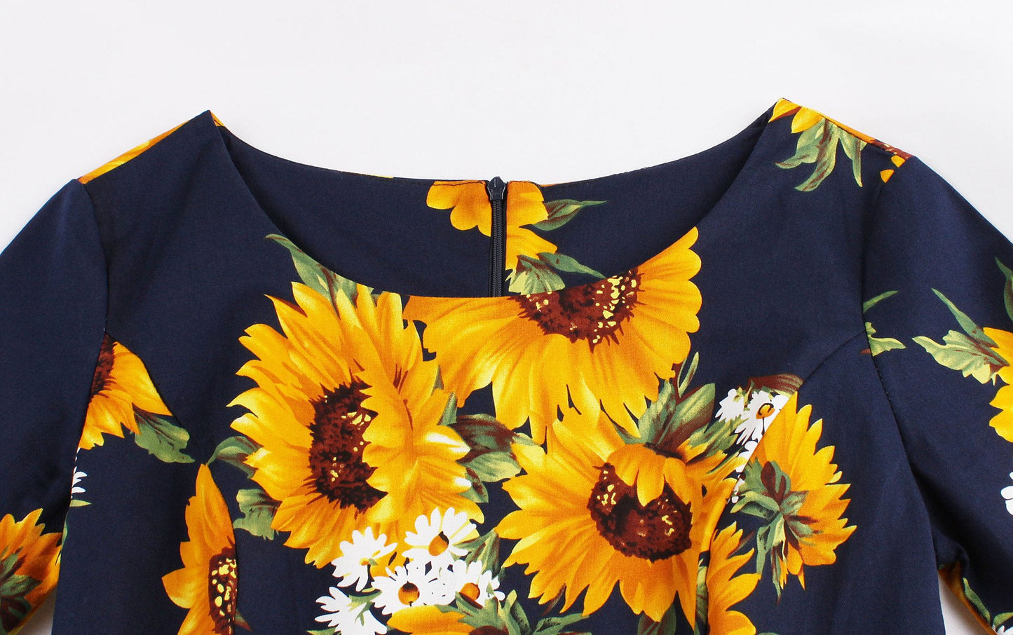 Vintage Women 3/4 Length Sleeves Sumflower Dresses-STYLEGOING