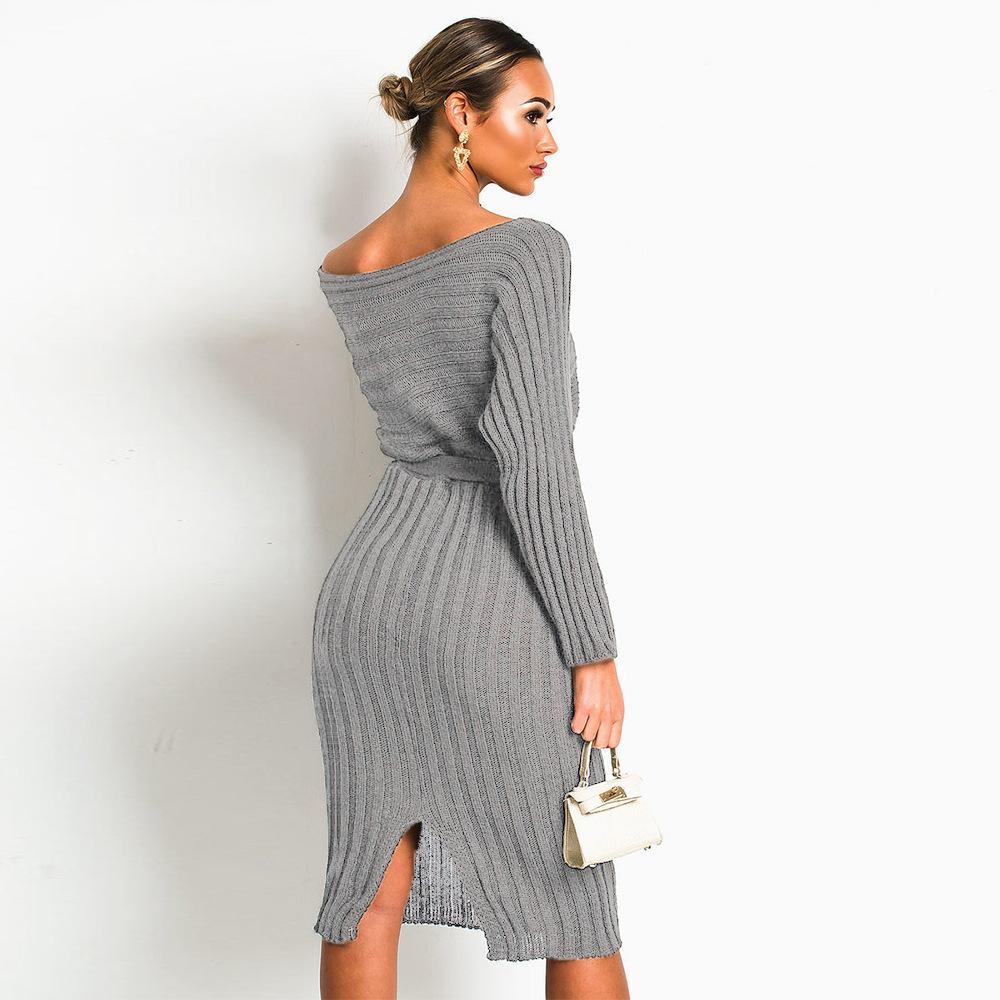 Women Knitting Pullover Lace Up Dresses for Winter-STYLEGOING