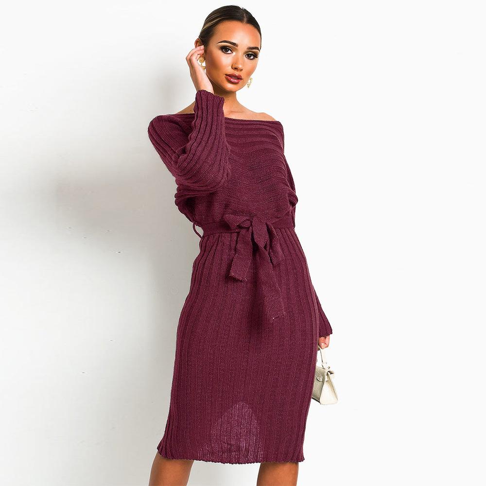 Women Knitting Pullover Lace Up Dresses for Winter-STYLEGOING