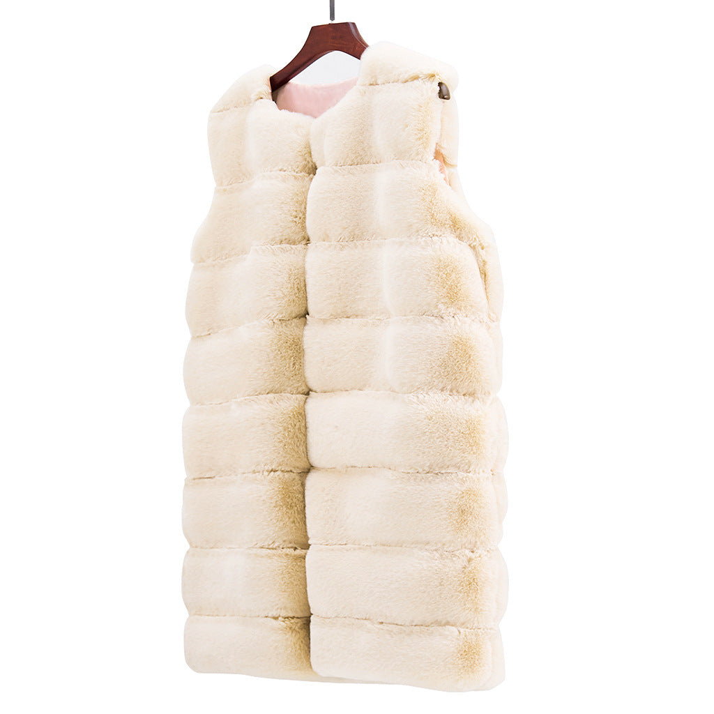 Artificial Fur Warm Winter Long Vest for Women