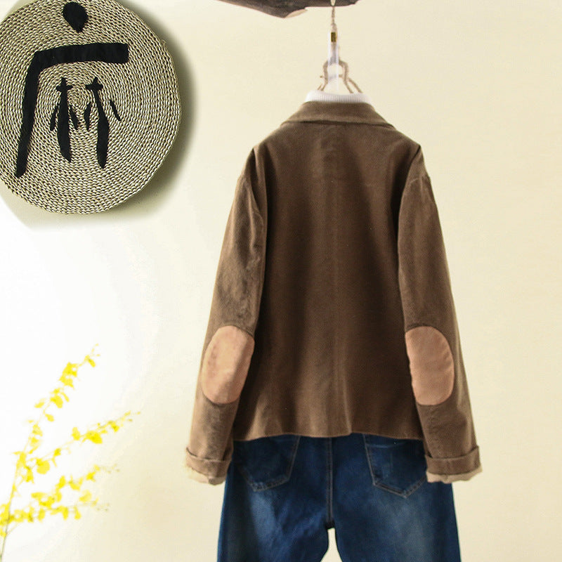 Corduroy Office Lady Coffee Blazers for Women
