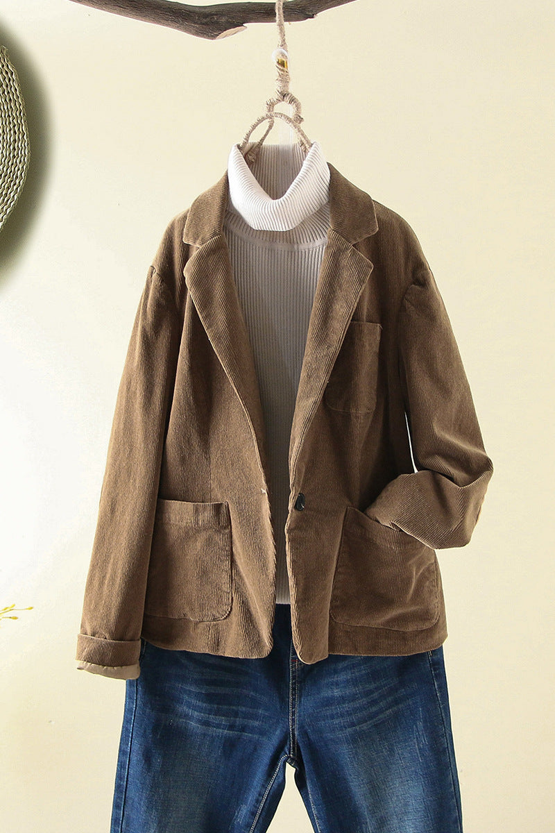 Corduroy Office Lady Coffee Blazers for Women