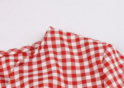 Half Sleeves Plaid Retro Dresses with Button-STYLEGOING