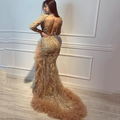 Gold Sexy Backless Mermaid Tail Long Party Dresses-STYLEGOING