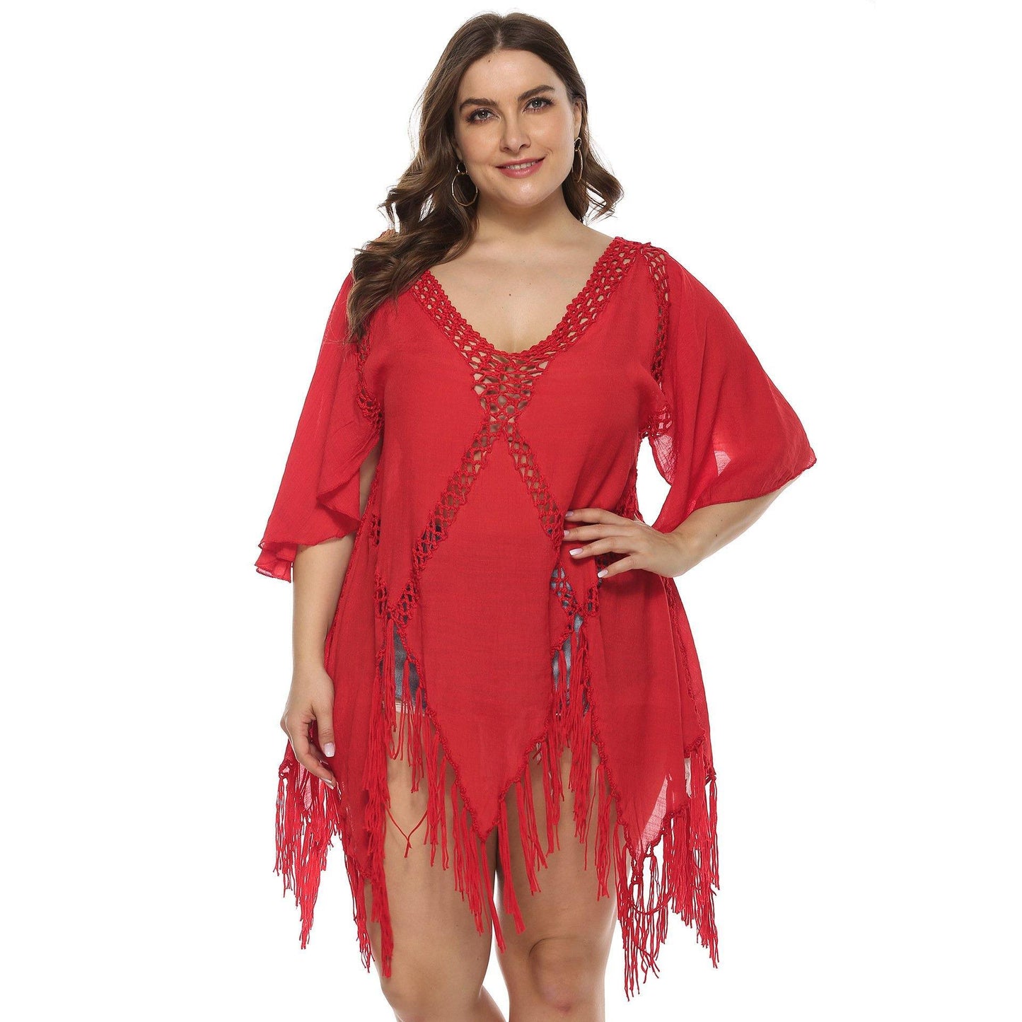 Women Plus Sizes Tassel Cover Ups-STYLEGOING