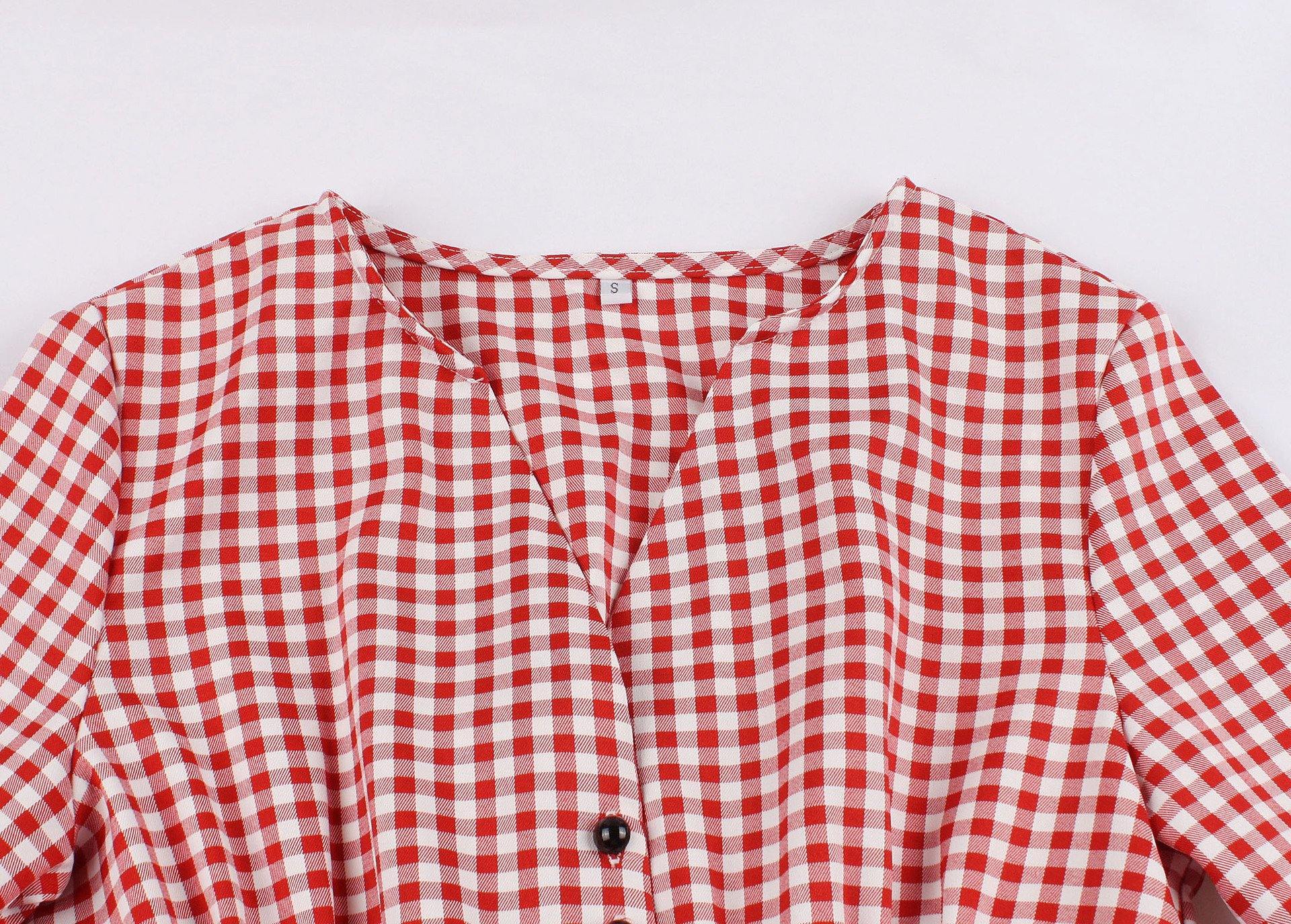 Half Sleeves Plaid Retro Dresses with Button-STYLEGOING