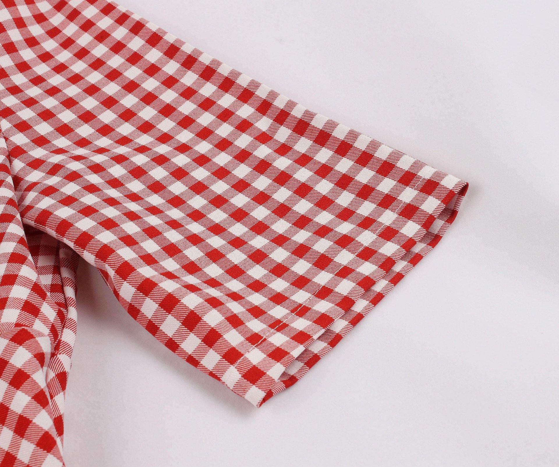 Half Sleeves Plaid Retro Dresses with Button-STYLEGOING