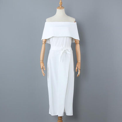 Sexy Classy Off The Shoulder Split Midi Dresses-STYLEGOING