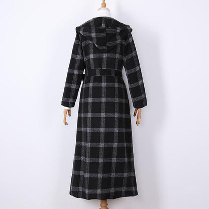 Black Plaid Long Overcoat for Winter-STYLEGOING