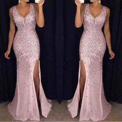 Women Sequin Split Front Sexy Long Evening Dresses-STYLEGOING