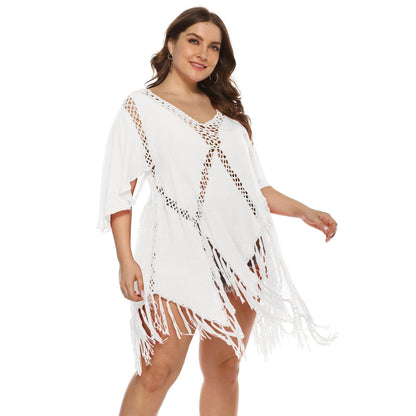Women Plus Sizes Tassel Cover Ups-STYLEGOING