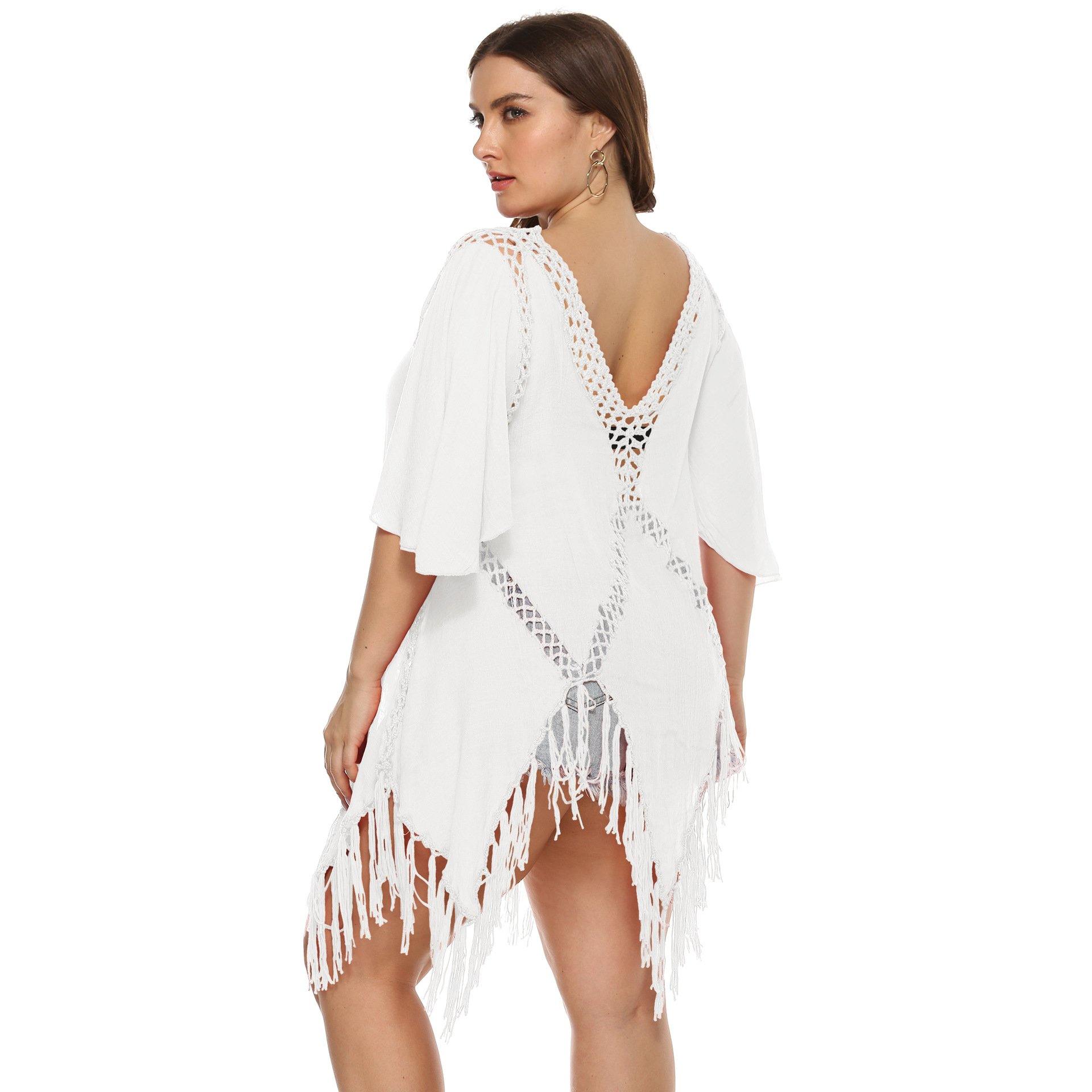 Women Plus Sizes Tassel Cover Ups-STYLEGOING