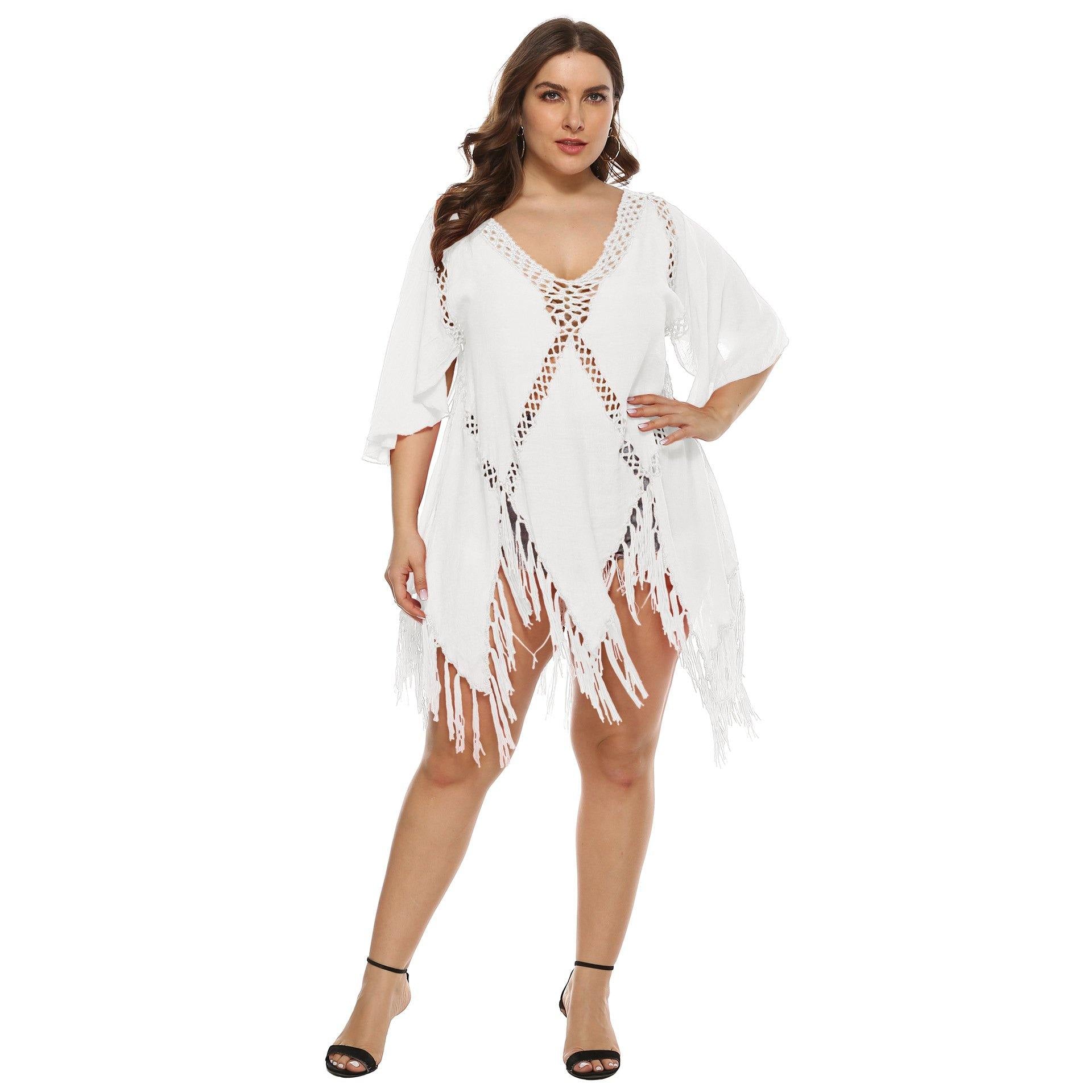 Women Plus Sizes Tassel Cover Ups-STYLEGOING
