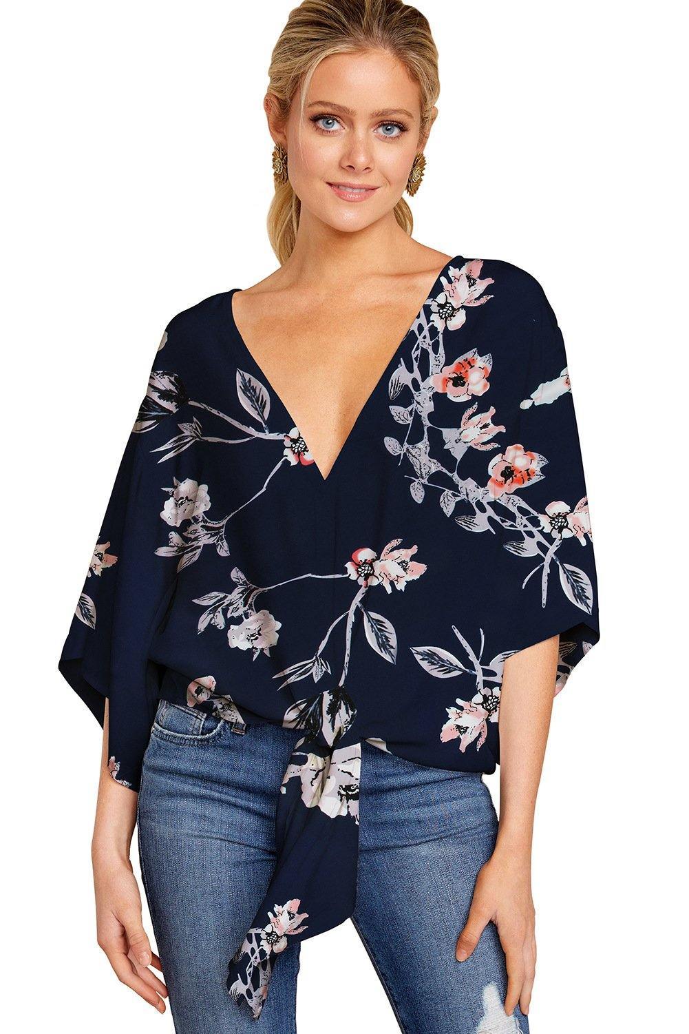 Women Summer/spring Short Sleeves V-neck Blouses-STYLEGOING