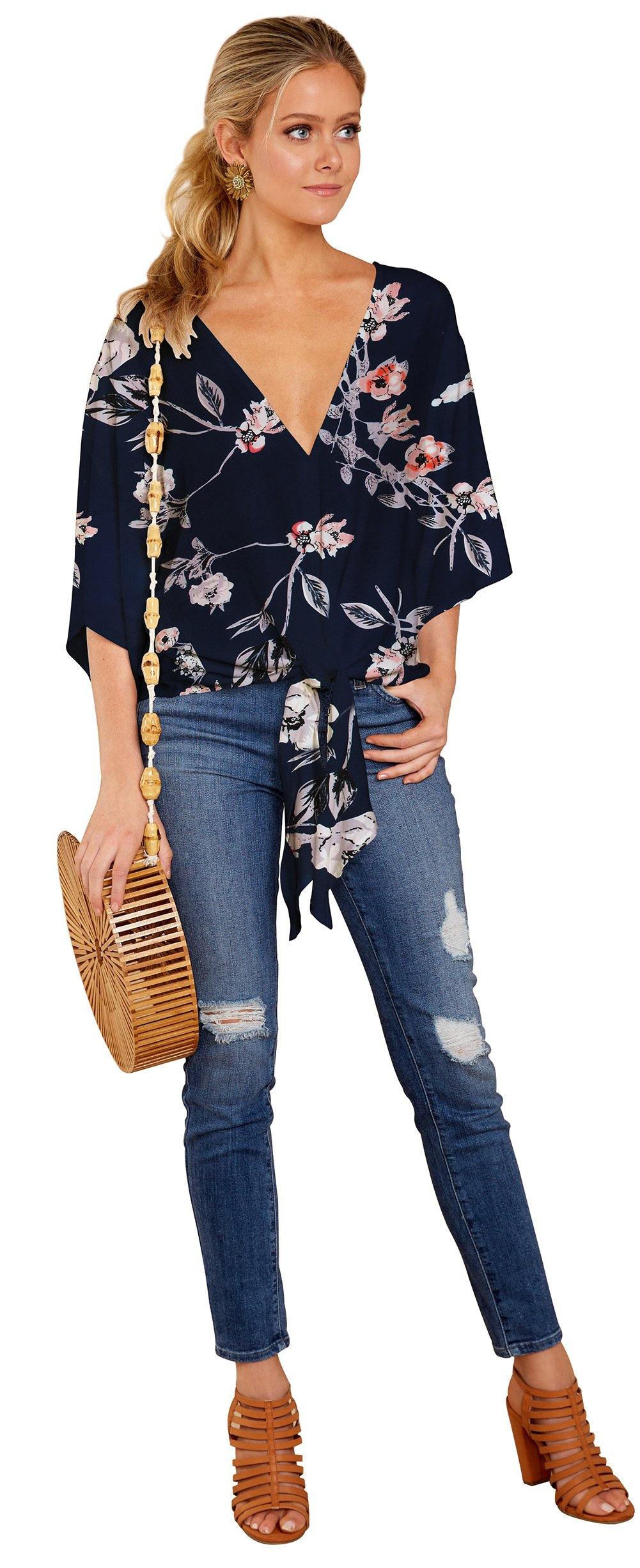 Women Summer/spring Short Sleeves V-neck Blouses-STYLEGOING