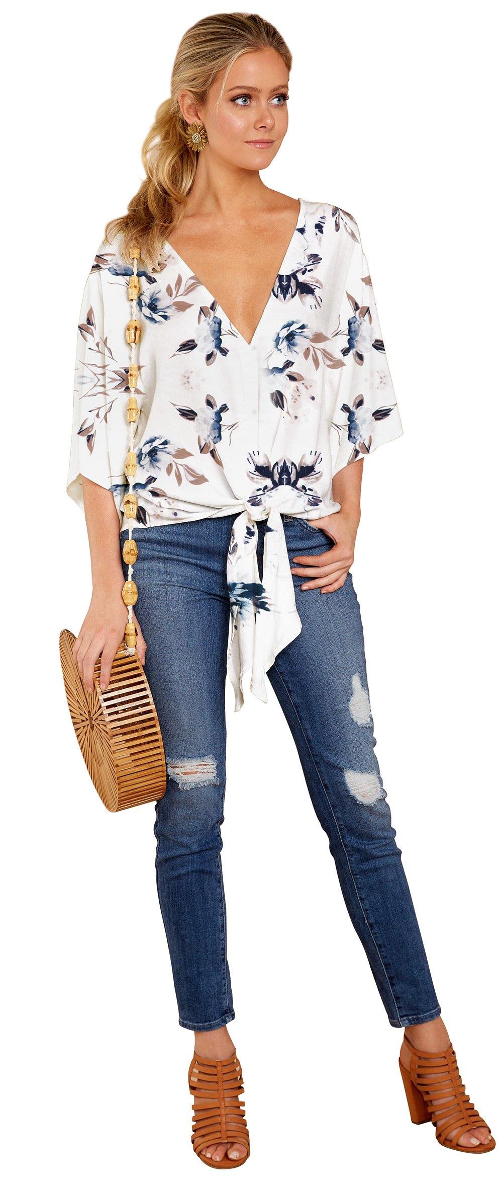 Women Summer/spring Short Sleeves V-neck Blouses-STYLEGOING
