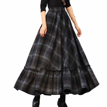 Vintage Plaid Design Women Long Skirt