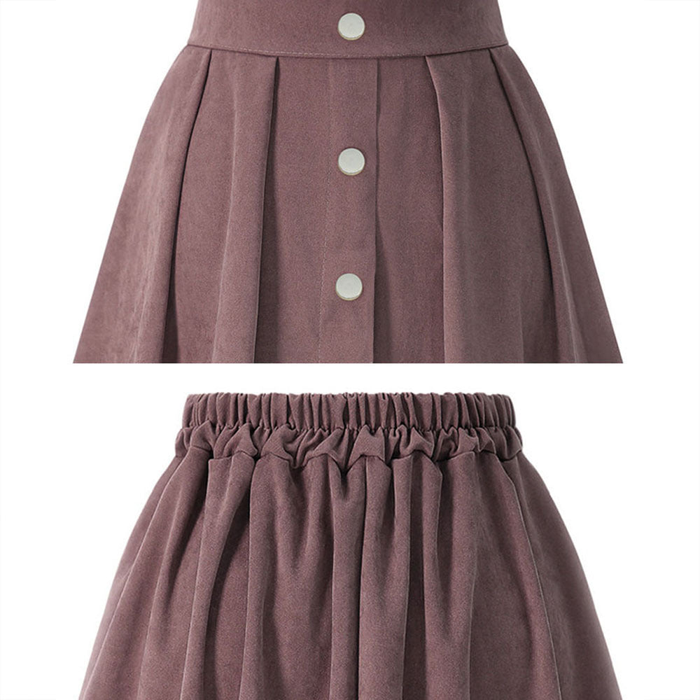 Dark Pink High Waist Elastic Waist Women Skirts for Four Seasons