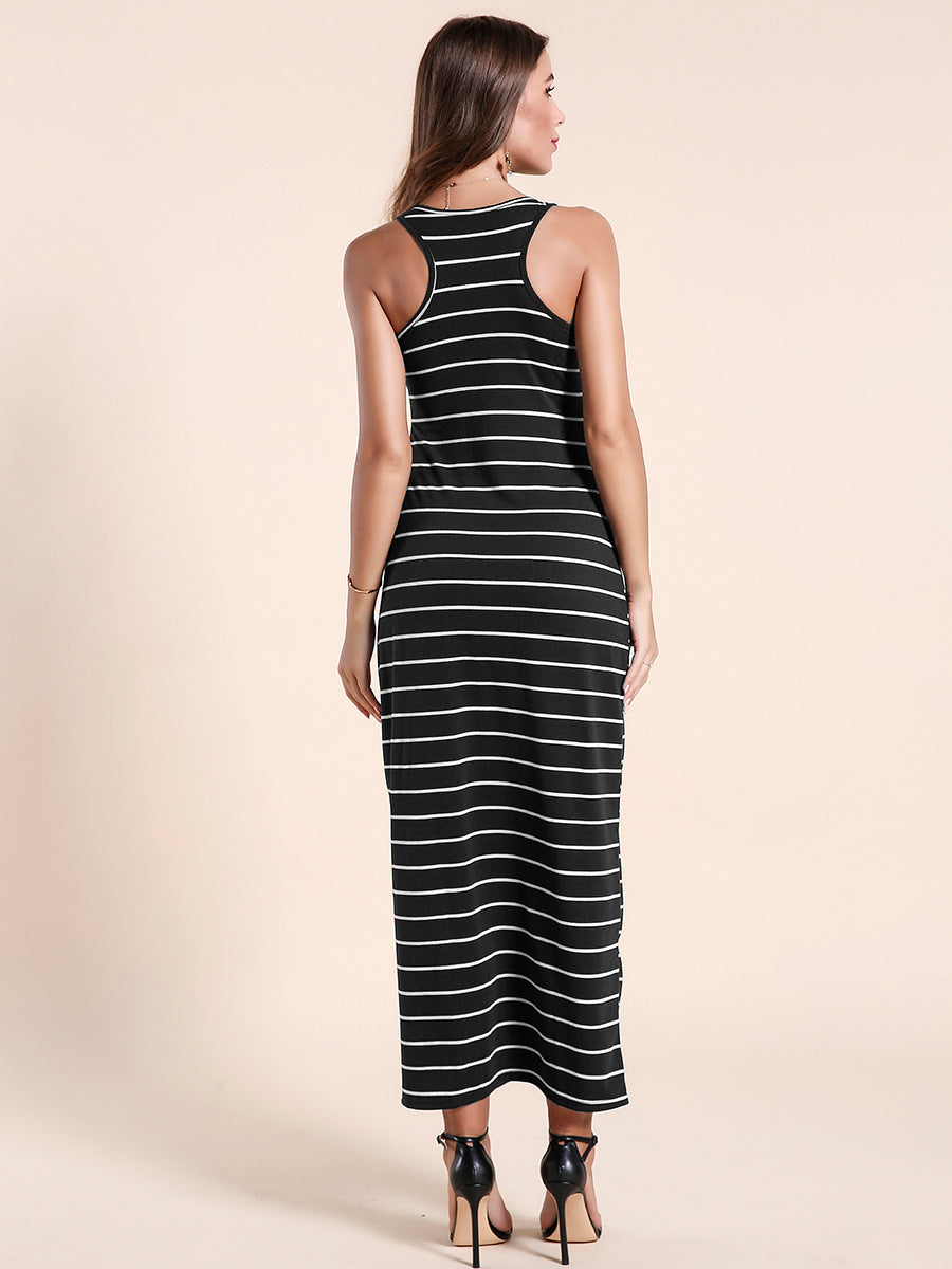 Summer Sleeveless Striped Long Dresses