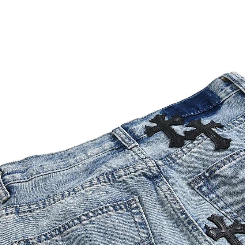 PU Cross Design Women High Waist Wide Jean Pants