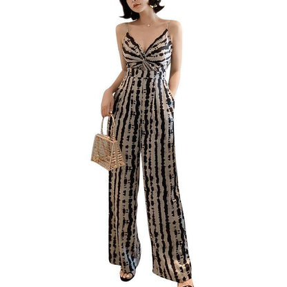 Sexy V-neck Sleeveless Leopard Loose Jupsuits-STYLEGOING