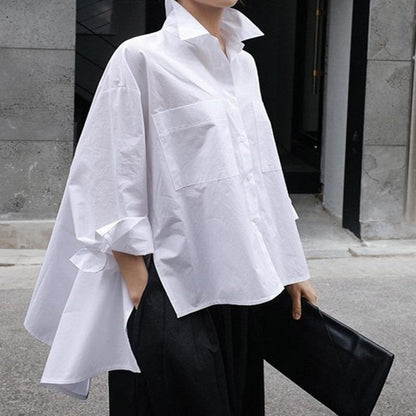 Women Summer White Loose Long Sleeves T-shirts-STYLEGOING