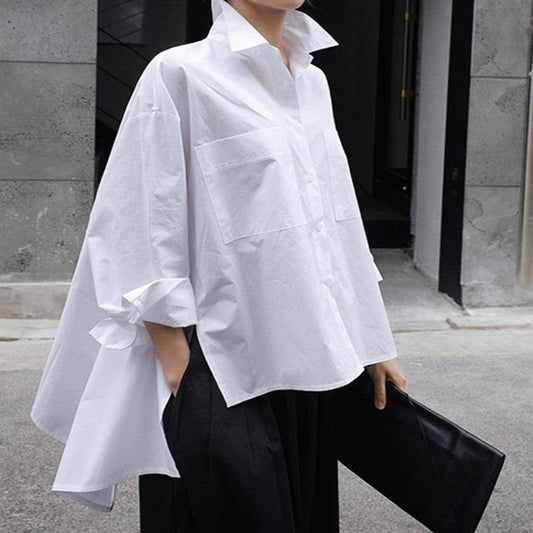 Women Summer White Loose Long Sleeves T-shirts-STYLEGOING