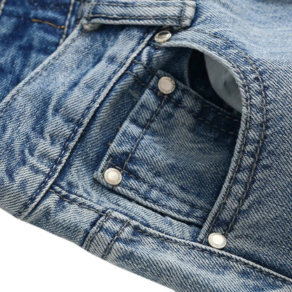 PU Cross Design Women High Waist Wide Jean Pants