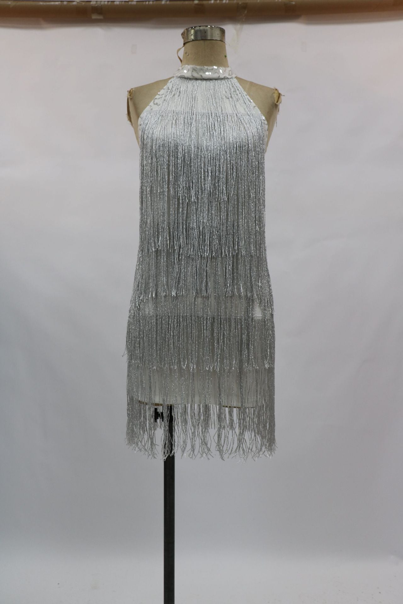Sexy Silver Tassels Halter Backless Mini Party Dresses