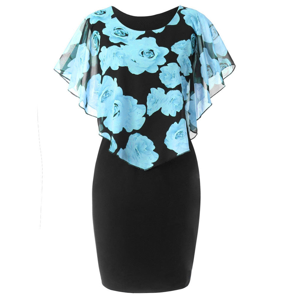 Sexy Rose Print Plus Sizes Bodycon Mini Dresses