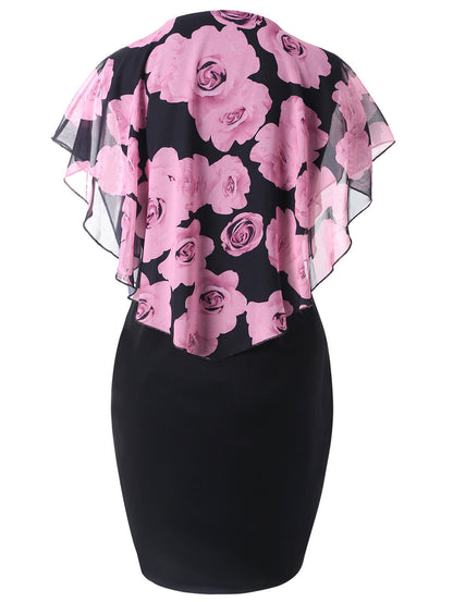 Sexy Rose Print Plus Sizes Bodycon Mini Dresses