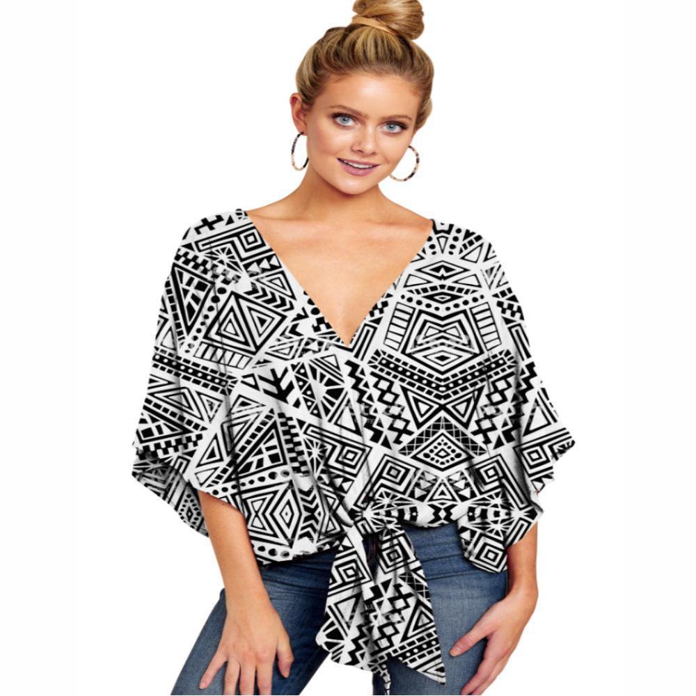 Women Summer/spring Short Sleeves V-neck Blouses-STYLEGOING
