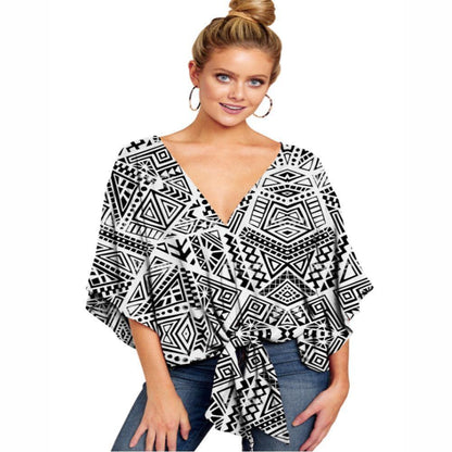 Women Summer/spring Short Sleeves V-neck Blouses-STYLEGOING