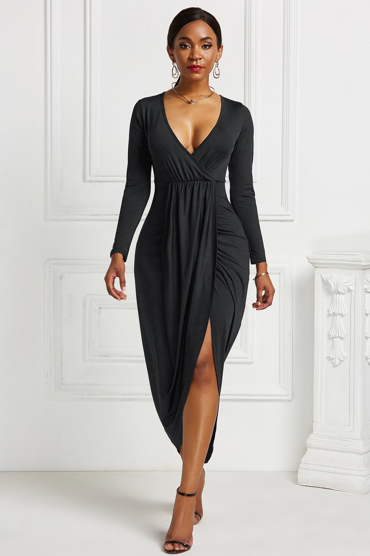 Sexy Plus Sizes Long Sleeves V Neck Dresses