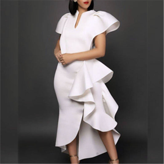 Irregular Women High Waist Ruffled Plus Sizes Dresses
