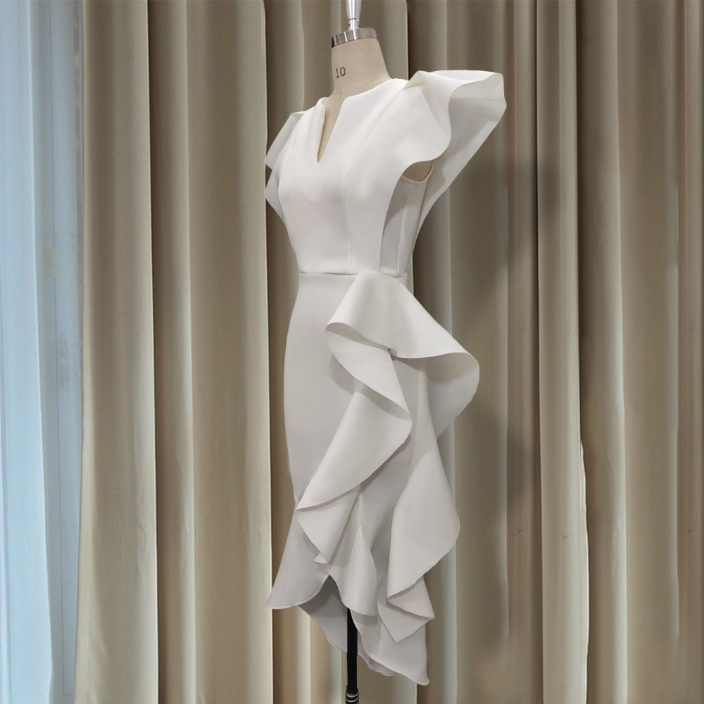 Irregular Women High Waist Ruffled Plus Sizes Dresses