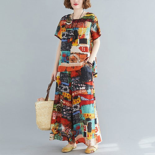 Casual Summer Short Sleeves Blouses and Pants Sets