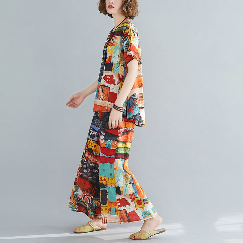 Casual Summer Short Sleeves Blouses and Pants Sets