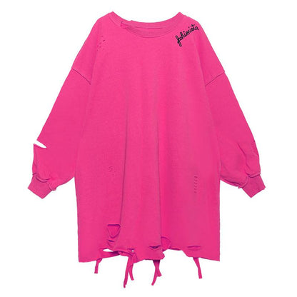 Plus Sizes Broken Holes Hoodies-STYLEGOING