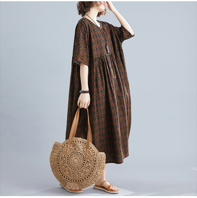 Vintage Linen Plus Sizes Summer Long Maxi Dresses