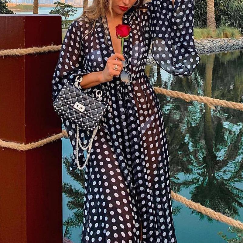 Chiffon Polka Dot Cardigan Beach Covers-STYLEGOING