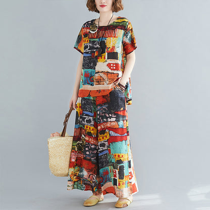Casual Summer Short Sleeves Blouses and Pants Sets