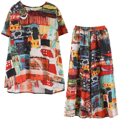 Casual Summer Short Sleeves Blouses and Pants Sets