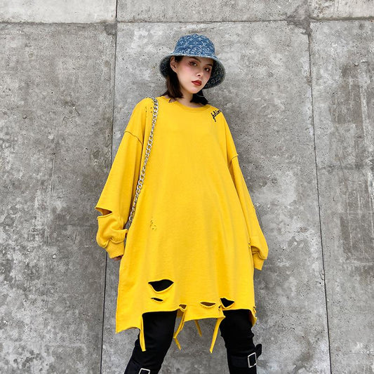 Plus Sizes Broken Holes Hoodies-STYLEGOING