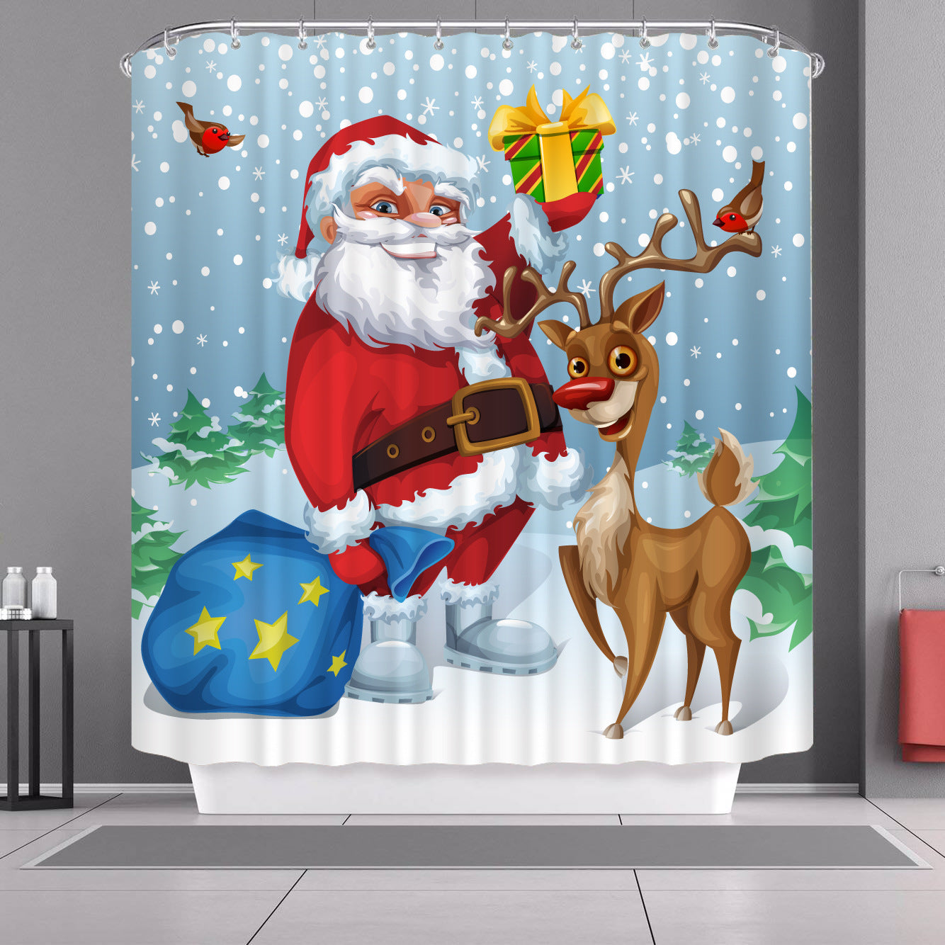 Deer Christmas Fabric Shower Curtain-STYLEGOING