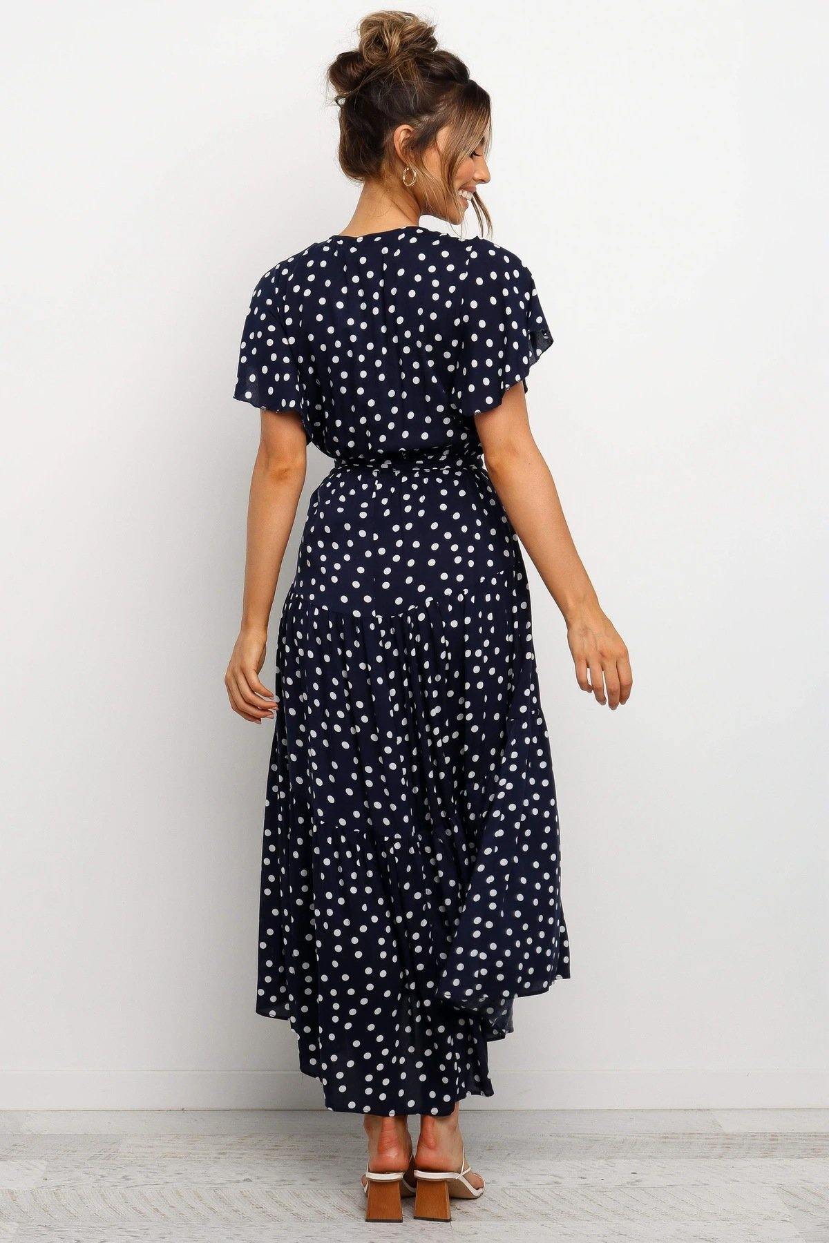 Women Short Sleeves V Neck Midi Dresses-STYLEGOING