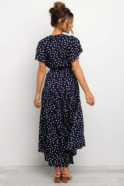 Women Short Sleeves V Neck Midi Dresses-STYLEGOING