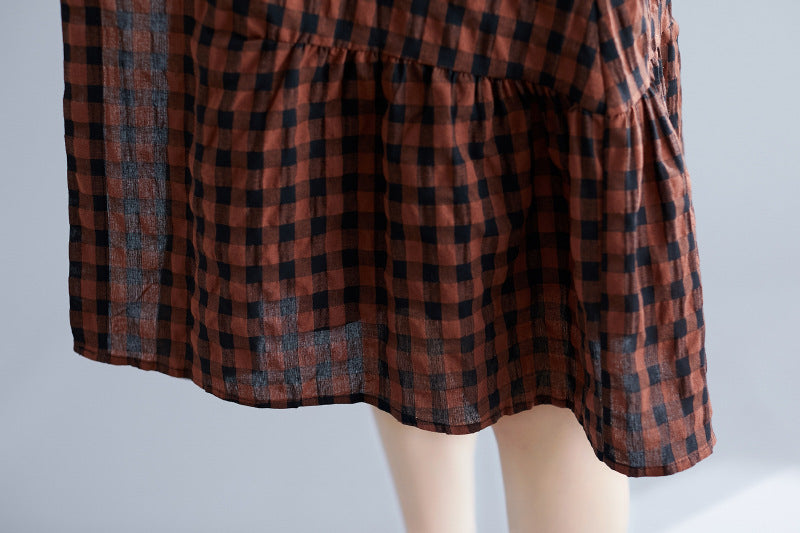 Casual Linen Plaid Plus Sizes Shirt Short Dresses